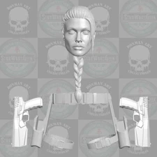 Angelina Jolie Tomb Raider custom head, belt and pistols for 1:12 & 1:10 figures