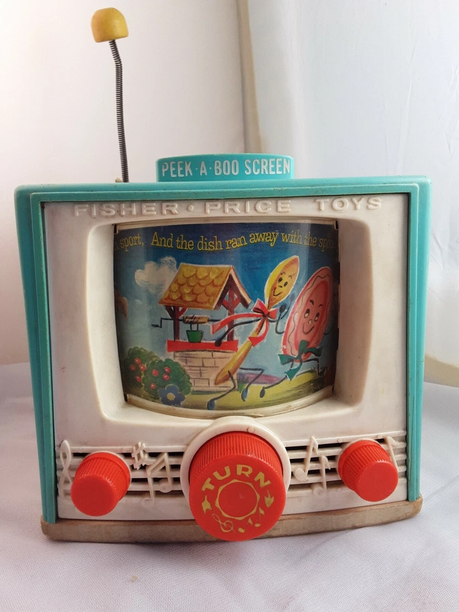 Vintage Fisher Price Double Screen Color TV Music Box Toy Peek-A