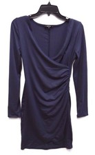 Ambiance Faux Wrap Ruched Side Dress Womens Medium Navy Blue New Without Tags