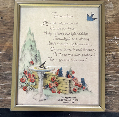 Vintage GRAYBILL's DAIRY Lititz pa AD ART glass Friendship in Frame
