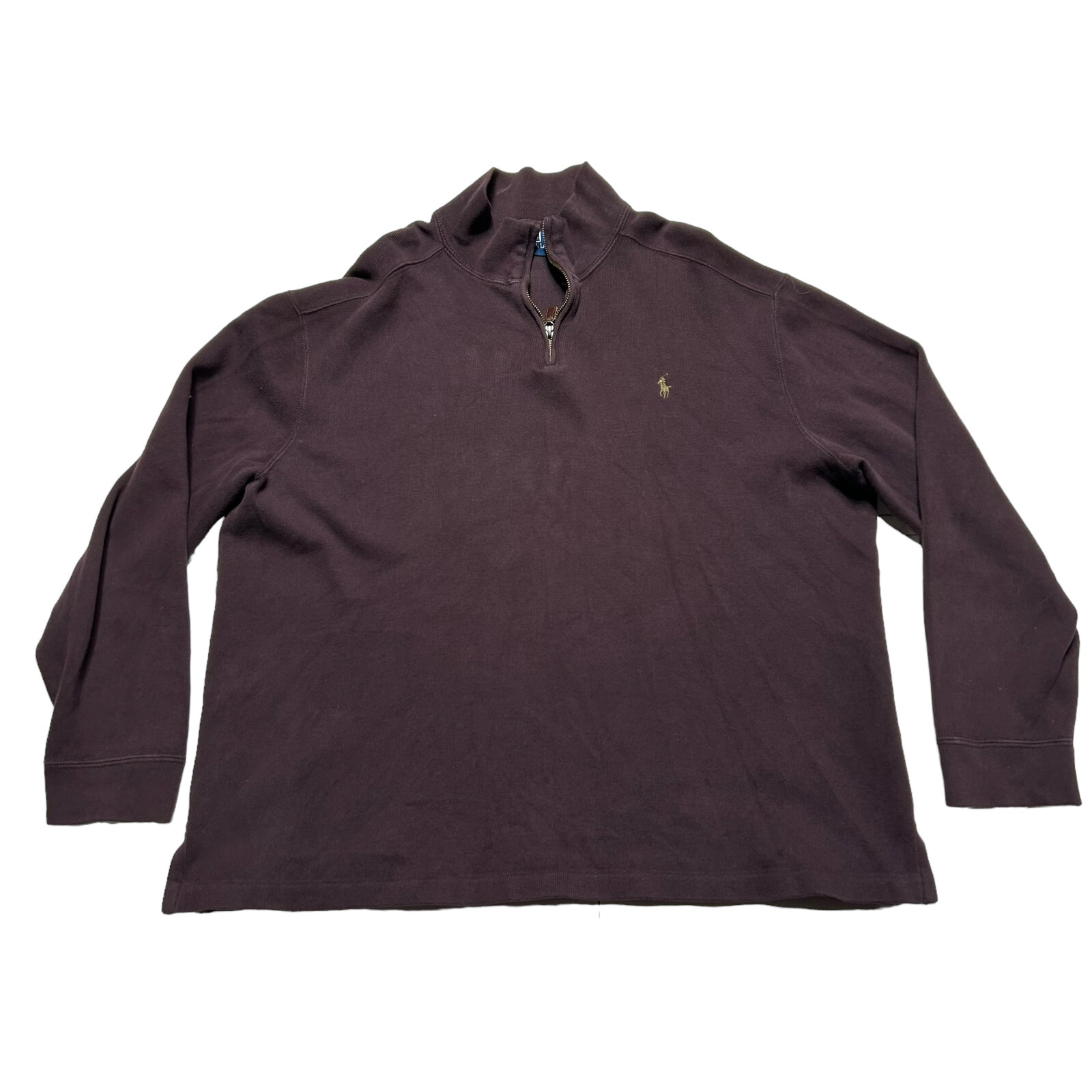 Polo Ralph Lauren 1 4 Zip Maglione Uomo XL Marrone Pullover Tan Pony Felpa