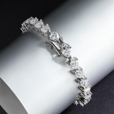D VVS1 Heart Cut Real Moissanite Tennis Chain Women Bracelet 925 Sterling Silver