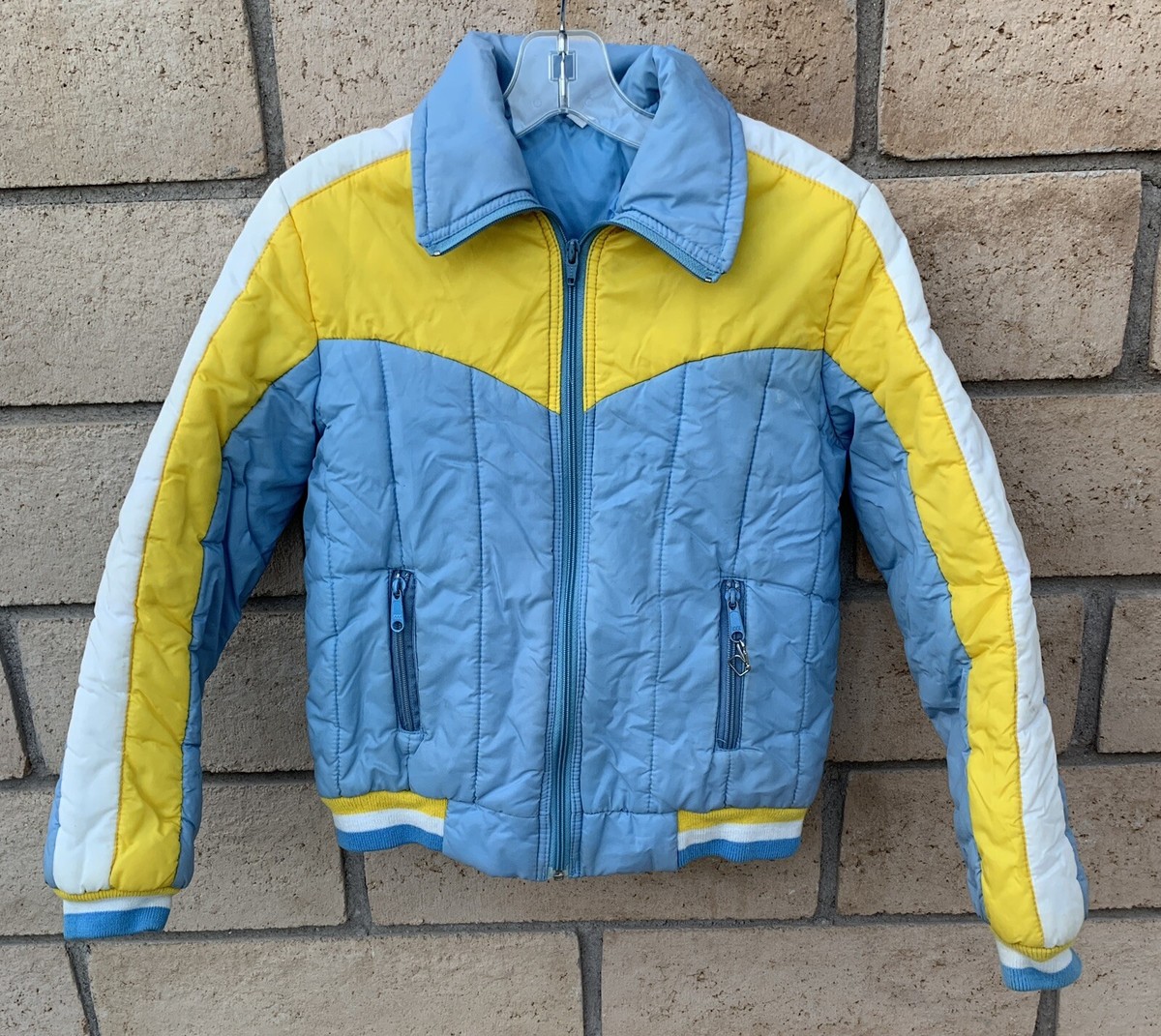 Vintage Ski Jacket Light Blue Yellow White Snow 70s 80s Kid Vintage Ski Jacket Light Blue Yellow White Snow 70s 80s Kid
