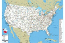 24x36 Inch American Road Map USA United States Poster US Atlas Wall Print Mural