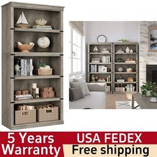 5 Tier Bookcase Farmhouse Book Shelf with Storage Open Display Bookshelves 71"