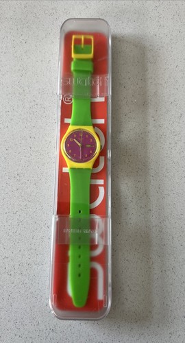 Swatch Green Jelly Swiss Watch GJ701 Day Date 34mm Pink/yellow Face Boxed 2013 - Picture 7 of 7