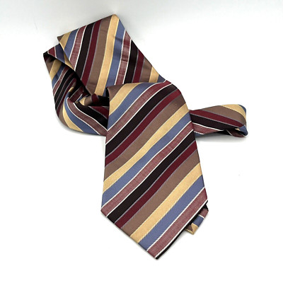 Vtg Giovanni Seta Studio Collection Silk Necktie Blue Tan Brown Burgandy Black