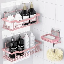 Shower Caddy Shelves Organizer Rack, 3 Pack Shower Caddy with Soap Mattle Pink