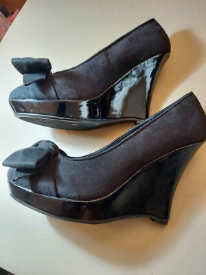 Rampage Black Fabric High Heel Platform Wedge Pumps