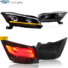 VLAND LED Headlights + Smoked Lens Tail Lights For Honda Accord Sedan 2008-2012