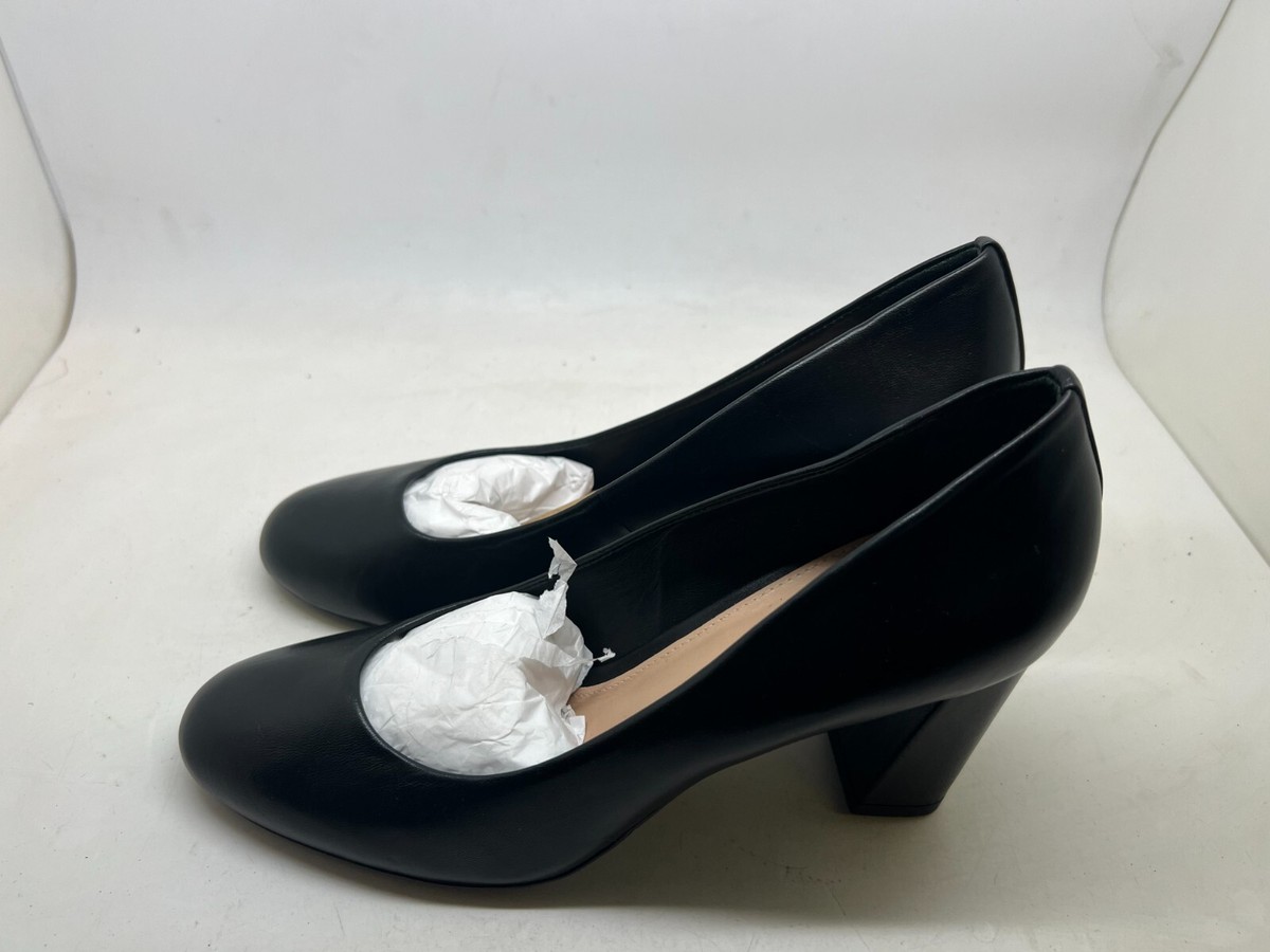 Womens Hobbs London Black Sonia Court Leather Block Heel Shoes UK