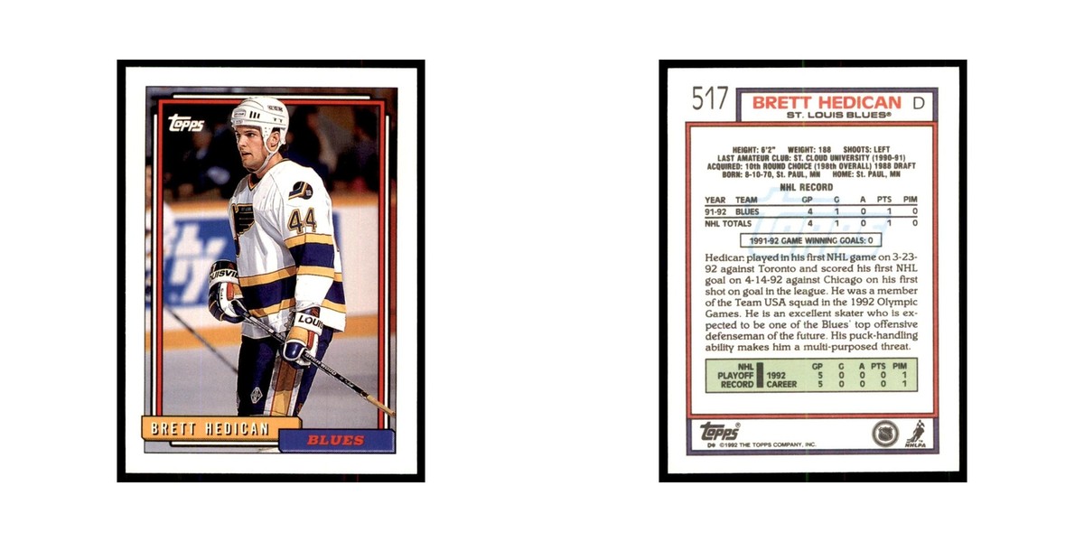 Bret Hedican 1992 Topps #517 Hockey Cards Hockey Card NM | eBay