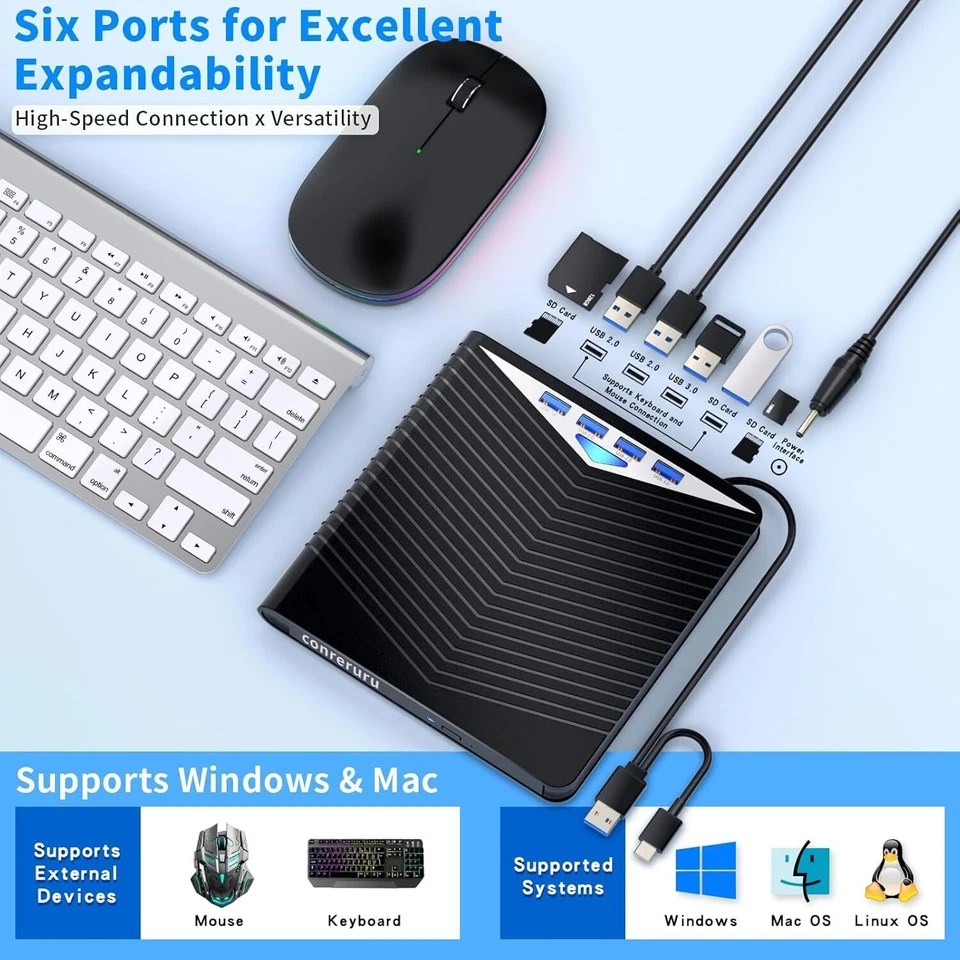 Externes Blu-ray Laufwerk DVD/BD/CD Brenner Player USB 3.0 und USB-C PC/Laptops - Bild 3 von 4