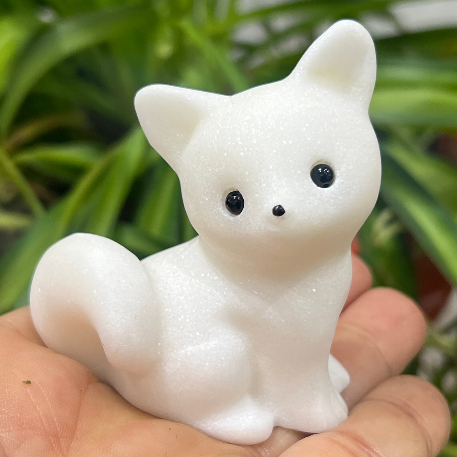 3-Inch Natural White Marble Quartz Carved Fox Crystal Skull Healing Stone