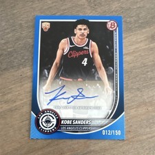 Kobe Sanders Rookie Autograph 25/26 Bowman Blue Refractor /150 Clippers
