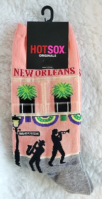 Hot Sox New Orleans Womens Crew Socks Size 9-11 Bourbon Street Jazz Music NEW