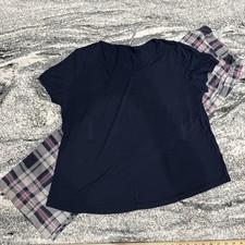 SOMA COOL NIGHTS STRETCHY RAYON Blue Plaid SHORT SLEEVE PAJAMA SET - XL