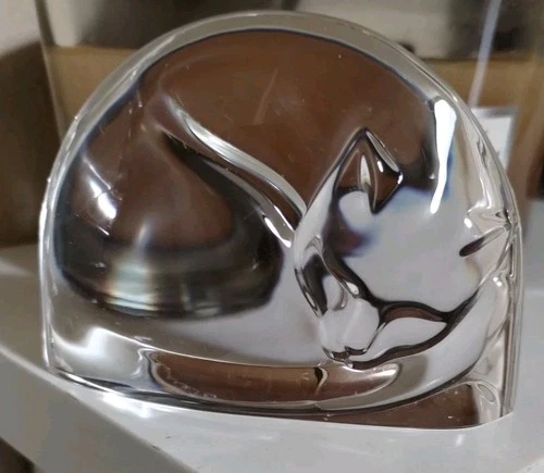 Steuben Art Glass Vintage Crystal Sleeping Cat Figurine Paperweight