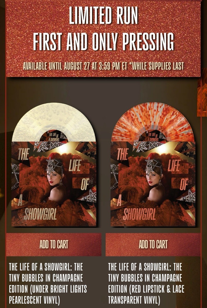 Taylor Swift The Life Of A Showgirl Lipstick & Pearlescent VINYL