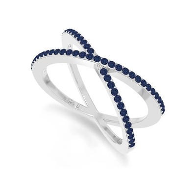925 Sterling Silver Round 2mm Blue Sapphire Crossover Women Wedding Ring