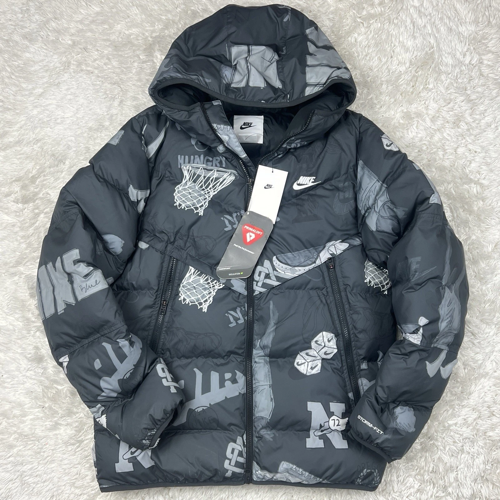 Nike Puffer Hooded Jacket Storm-fit Windrunner Noir/ Black AOP Men’s Size M
Opens in a new window or