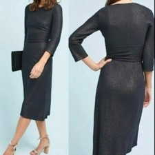 Akemi + Kin Anthropologie Midi Dress Size Small Black Sparkle Metallic Ribbed