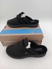 Clarks Cloudsteppers Breeze Cross Slippers Womens Black Mule Faux Fur Size 8.5 W
