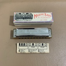 Vintage M Hohner Marine Band Harmonica No 1896 Key of C A440 w/ Original Box
