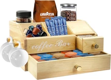 Coffee Station Organizer - Farmhouse Wood Kcup Holder for Counter, Countertop Sn
