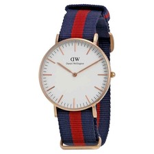 Daniel Wellington Classic Oxford Blue Red Fabric Strap 36mm Womens Watch 0501DW