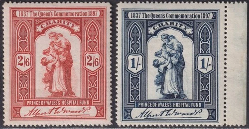 QV 1897 Prince of Wales' Hospital Fund 2sh6d, 1sh Charity Labels Mint