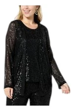 Antthony Women's Sequin Knit Open Cardigan Black
