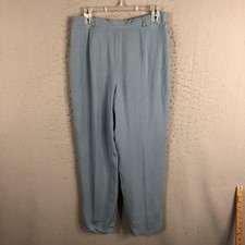 Talbots Pants Womens 12 Blue Pure Silk Petite Lined Dress Trousers Classic Fit