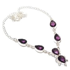 Purple Amethyst Gemstone Handmade 925 Sterling Silver Jewelry Necklace Size 18"