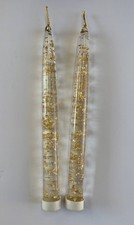 * Set of 2 * Lucite Clear Taper Candles With Gold Flecks MCM ~ 8” Tall ~
