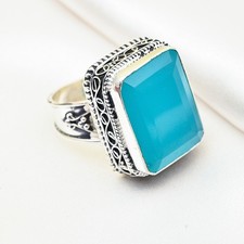 Blue Chalcedony Gemstone Handmade 925 Sterling Silver Ring Jewelry Gift For Her