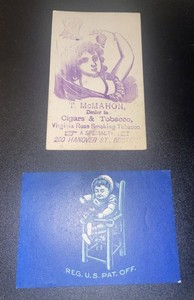Lot of 2 Antique T. McMahon Cigar & Tobacco Advertisment Cards Boston Mass
