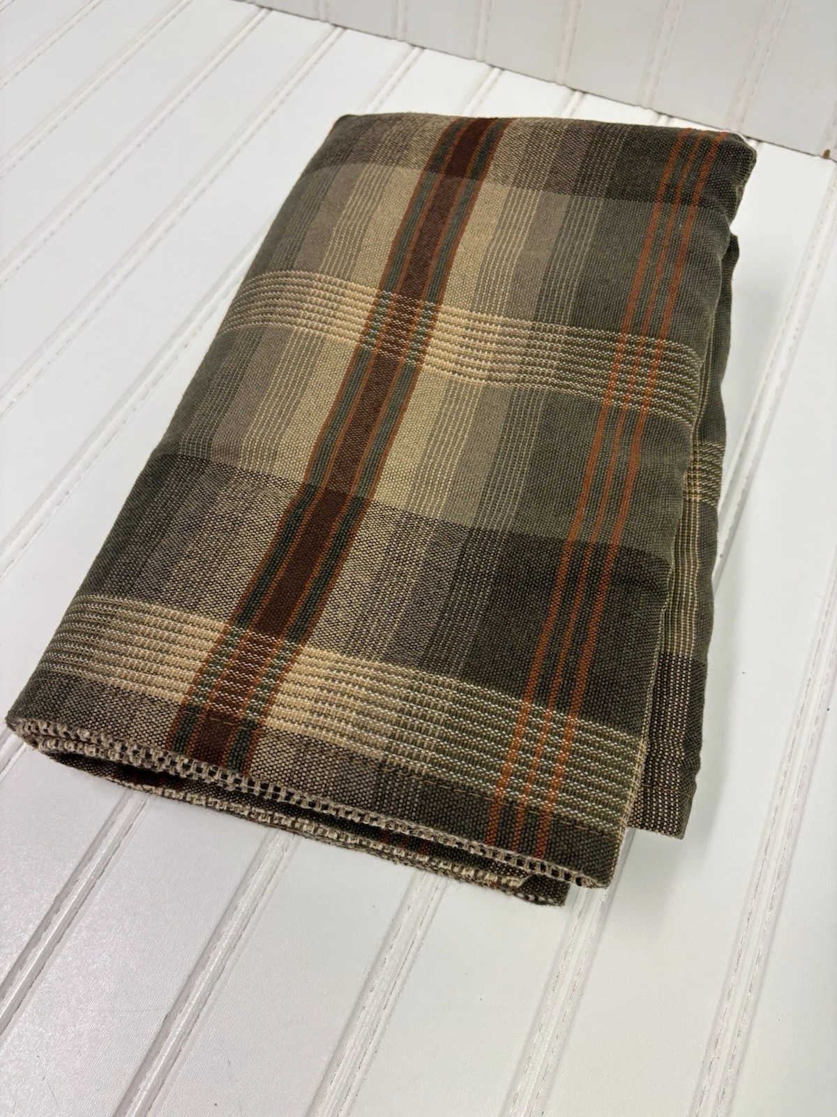 Wooded River Brown Tan Orange Plaid Bed Scarf 46” X 30”