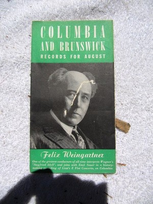 Aug 1939 COLUMBIA BRUNSWICK Records Supplement Emil Sauer Weingartner CATALOG