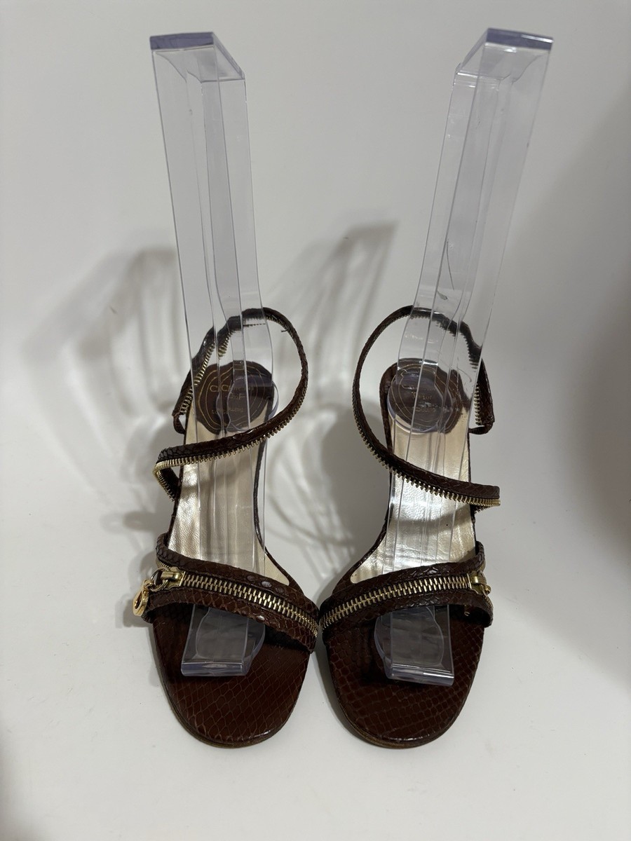 Vtg Christian Dior by John Galliano Brown Zipper Sandal Heels 36