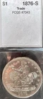 1876-S Trade Silver Dollar $1, Harshly Cleaned OBV/REV Spots, AU Details