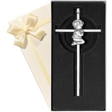 Baby Wall Cross Baptism Gifts for Boys, 7-inch Silver blessing Boy Baptism