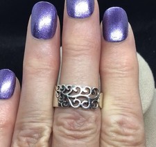 Vintage Sterling 925 Wide Unique Open Cut Work Swirls Band Sz 7.5 Y1579