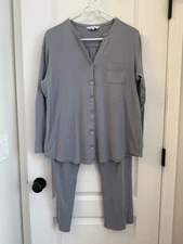 The Company Store Legends Hotel Pima Cotton Pajamas Set Pants Top Blue Large