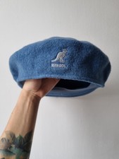 Iconic Kangol Unisex Blue Wool 504 Embroidered Stiffened Peak Flat Cap Small