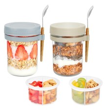 2 Pack Overnight Oats Containers with Lids and Spoons, 16 oz Mason Jars with ...