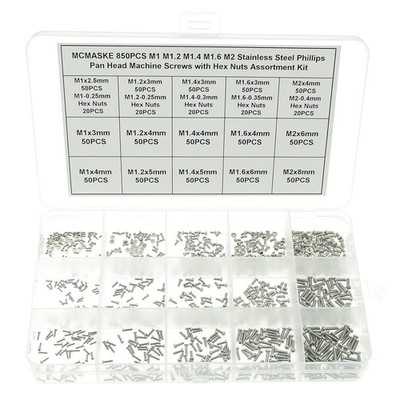 850PCS M1 M1.2 M1.4 M1.6 M2 Metric Stainless Steel Phillips Pan Head Machine ...
