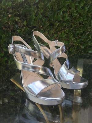 Authentic Prada Sexy Silver Strap Heels Pumps Stilettos Sandals Italy 