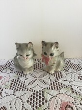  Pair Vintage Josef Originals Japan Cat Kitten Girl Pink Bow Boy Figurines Nice