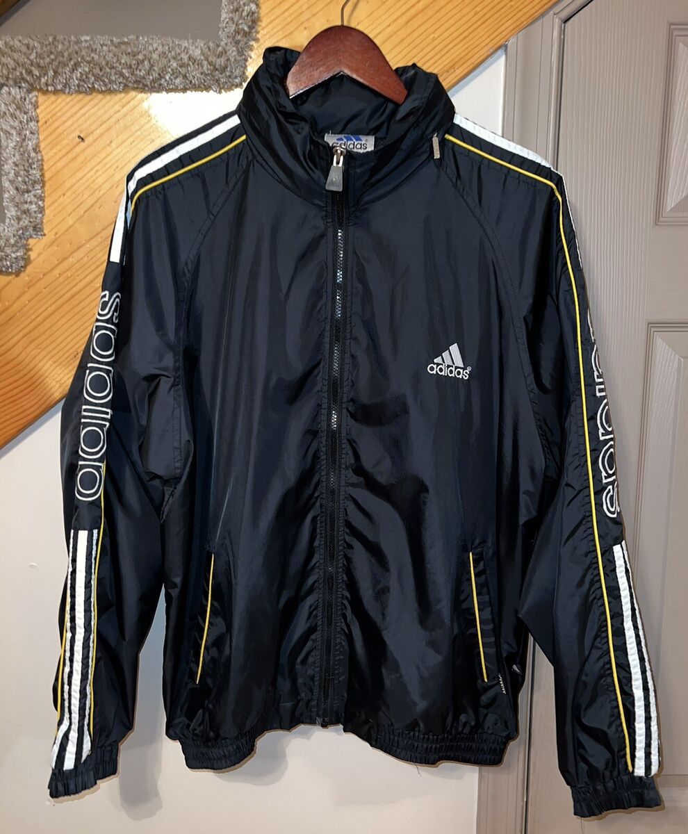 Rare Vintage ADIDAS Black Nylon Full Zip Hooded Track Jacket Rare Vintage ADIDAS Black Nylon Full Zip Hooded Track Jacket